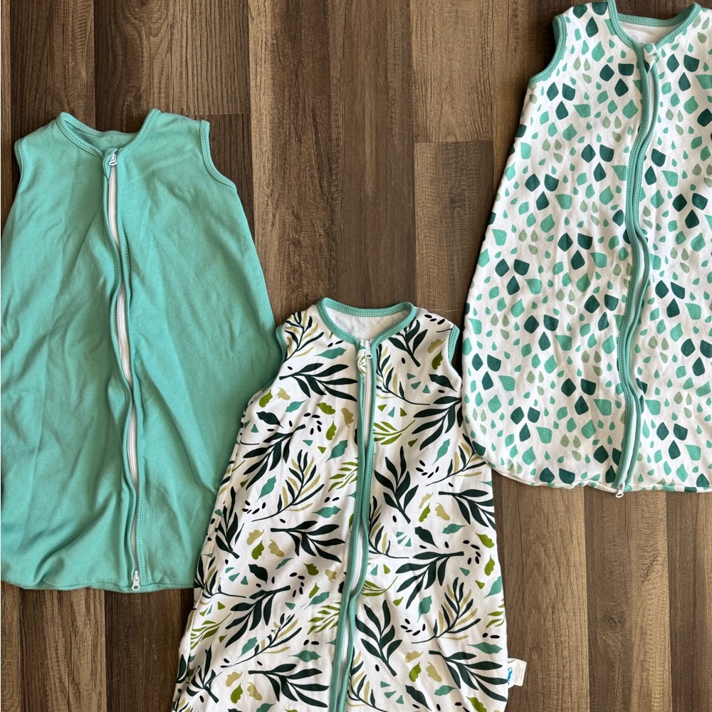 3-Pack Kids Mint and White Sleep Sacks - Sleeveless Zipper Pajamas